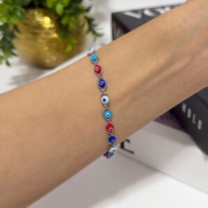 PR081 PULSERA RODIO  DE OJOS TURCOS DE DIFERENTES COLORES 17+3CM