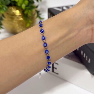 PR080 PULSERA RODIO DE OJO TURCO AZUL 17+3CM
