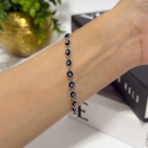 PR079 PULSERA RODIO OJO TURCO NEGRO  17+3CM