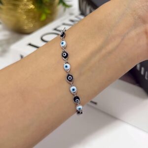 PR082 PULSERA RODIO DE OJO TURCO COLOR BLANCO Y NEGRO 17+3CM