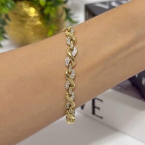 P14050 PULSERA CON ESLABON DORADO Y CON BRILLOS 14K 17+2CM