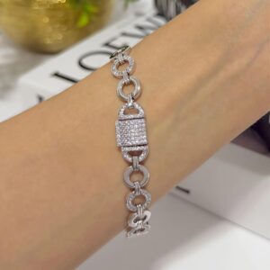 PR087 PULSERA RODIO ESLABONES CIRCULARES LISO Y BRILLOS 19CM