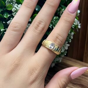 14009 ANILLO CON PIEDRA Y CRISTALES A LOS LADOS 14K