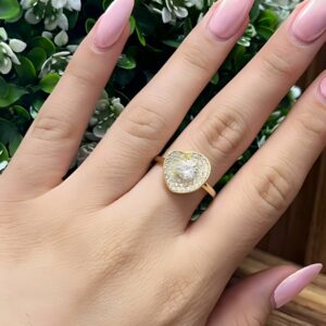 14008 ANILLO DE CORAZON CON PIEDRA Y CRISTALES 14K