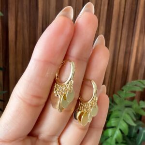 A140073 ARETE CON CIRCULOS COLGANTES LISO 14K