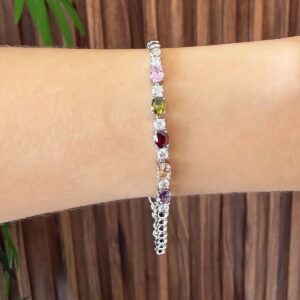 PR093 PULSERA RODIO CON CRISTALES DE COLORES 17+2CM