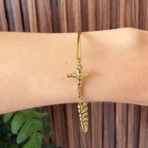 P18563 PULSERA ACERO FINO CON CUENTAS Y CRUZ 17CM