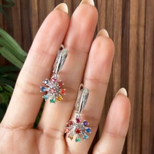 AR090 ARETE DE FLOR CON PIEDRAS DE COLORES RODIO