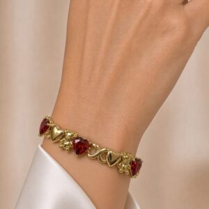 P14064 PULSERA DISEÑO DE CORAZON PIEDRA ROJA 16+1.5+2.1 CM 14K