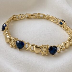 P14063 PULSERA DISEÑO DE CORAZON PIEDRA AZUL 16+1.5+2.1CM 14K