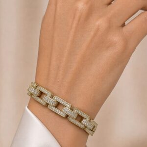 P14066 PULSERA ESLABON CUADRADO CON BRILLOS 16+1.5+2CM 14K