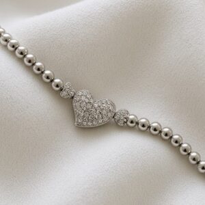 PR096 PULSERA CON DIJE DE CORAZON CON BRILLOS 16+2CM RODIO