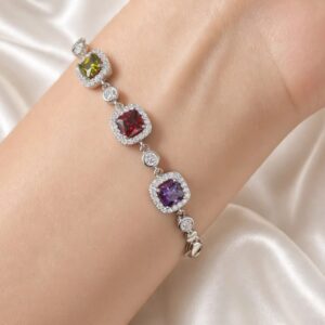 PR100 PULSERA RODIO CON PIEDRAS DE COLORES 17+2CM