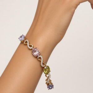 P18577 PULSERA ESLABON DE INFINITO CON BRILLOS Y PIEDRAS DE COLORES 17+2CM 18K