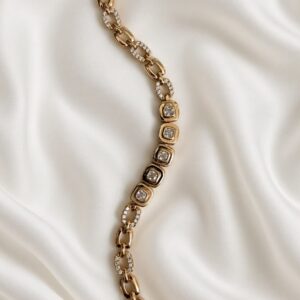 P18582 PULSERA ESLABON CUADRADO CON BRILLOS Y CRISTALES 17+2CM 18K