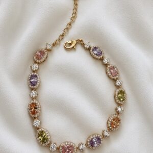 P18568 PULSERA ESLABON OVALADO CON BRILLOS Y PIEDRAS DE COLORES 16+4CM 18K