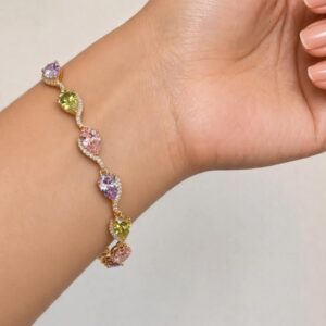 P18573 PULSERA PIEDRAS DE COLORES FORMA DE GOTA 17+3CM 18K