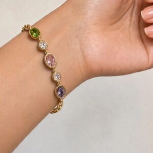 P18576 PULSERA DE CADENA ESLABON OVALADO Y CIRCULAR DE COLORES 17+2CM 18K