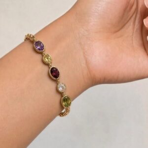 P18575 PULSERA DE CADENA ESLABON OVALADO Y CIRCULAR DE COLORES 17+2CM 18K