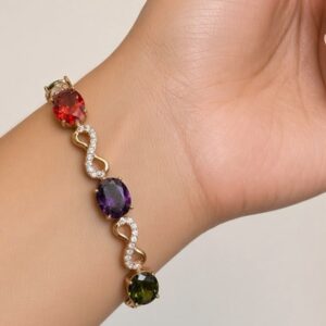 P18578 PULSERA ESLABON DE INFINITO CON BRILLOS Y PIEDRAS DE COLORES 17+2CM 18K