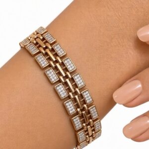 P18588 PULSERA ESLABON RECTANGULAR LISO Y CON BRILLOS 19CM 18K