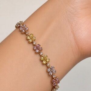 P18567 PULSERA DISEÑO DE FLORES DE COLORES 15.5+1.8+1.8CM 18K